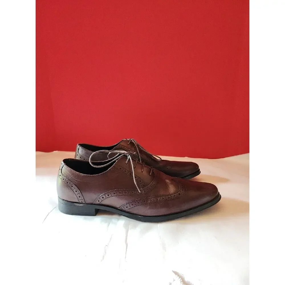 Asos Mens Brown Leather Lace Up Wing Tip Oxford Dress Shoes Size 9